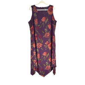 MLLE Gabrielle Womens Sz 18 Purple Handkerchief Hem Floral Midi Tropical Dress